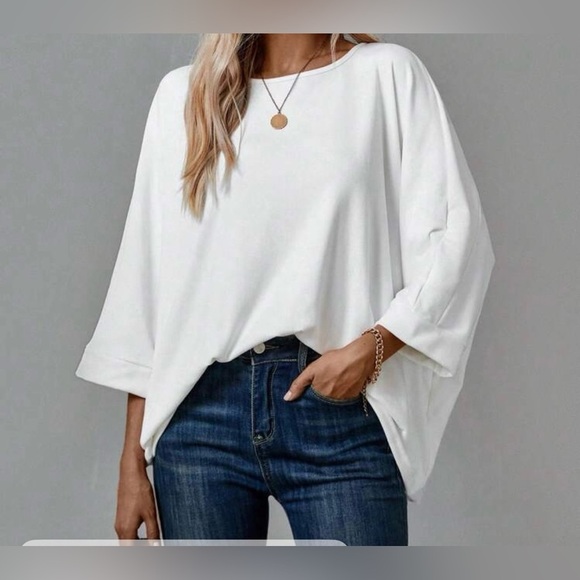 OVERSIZED Back To Basics Women's White Casual Top - Picture 2 of 8